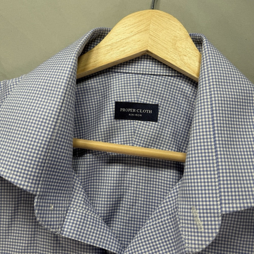 Proper Cloth Button Up Shirt Mens XL Blue Check Long Sleeve Non Iron Picnic - Picture 6 of 9